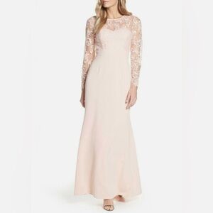 Eliza J Embroidered Bodice Crepe Evening Gown Blush Size 6
